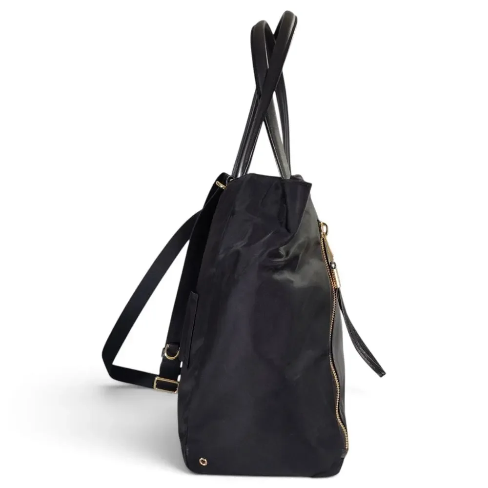 TUMI Voyageur Valetta Large Tote Bag Black Gold Nylon Leather Laptop Travel